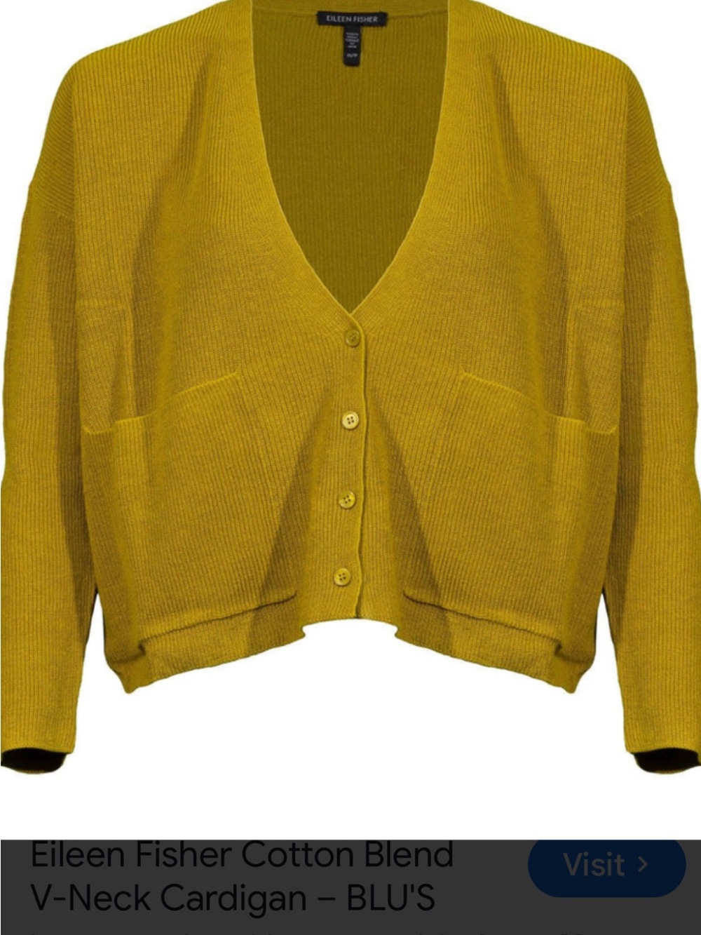 Eileen Fisher Organic Linen/Cotton Gold V-Neck Button Front Cardigan - Picture 2 of 10